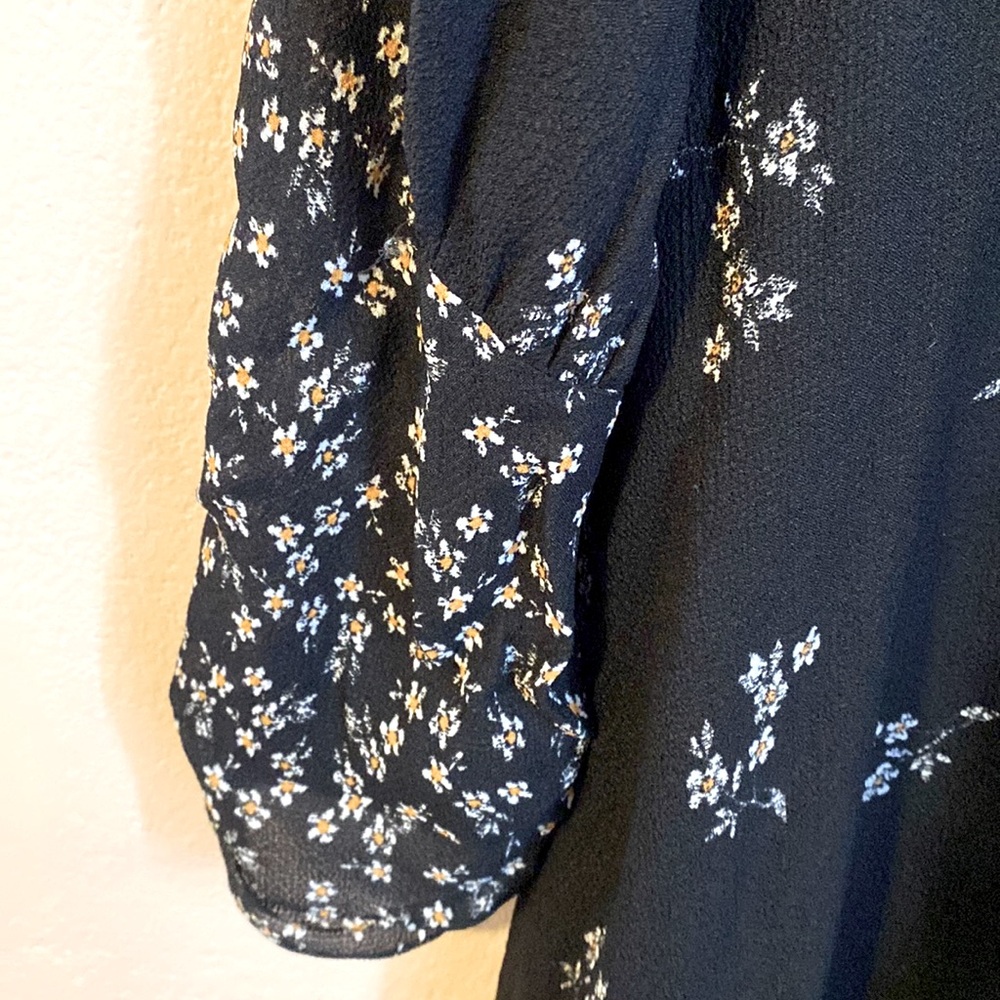 Tibi Florence black ruched sleeve fit flare floral short dress size 10 - Picture 10 of 13